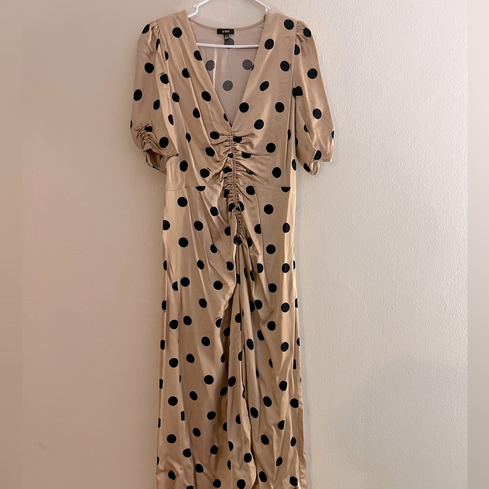 AFRM Tan Polka Dot Midi Dress